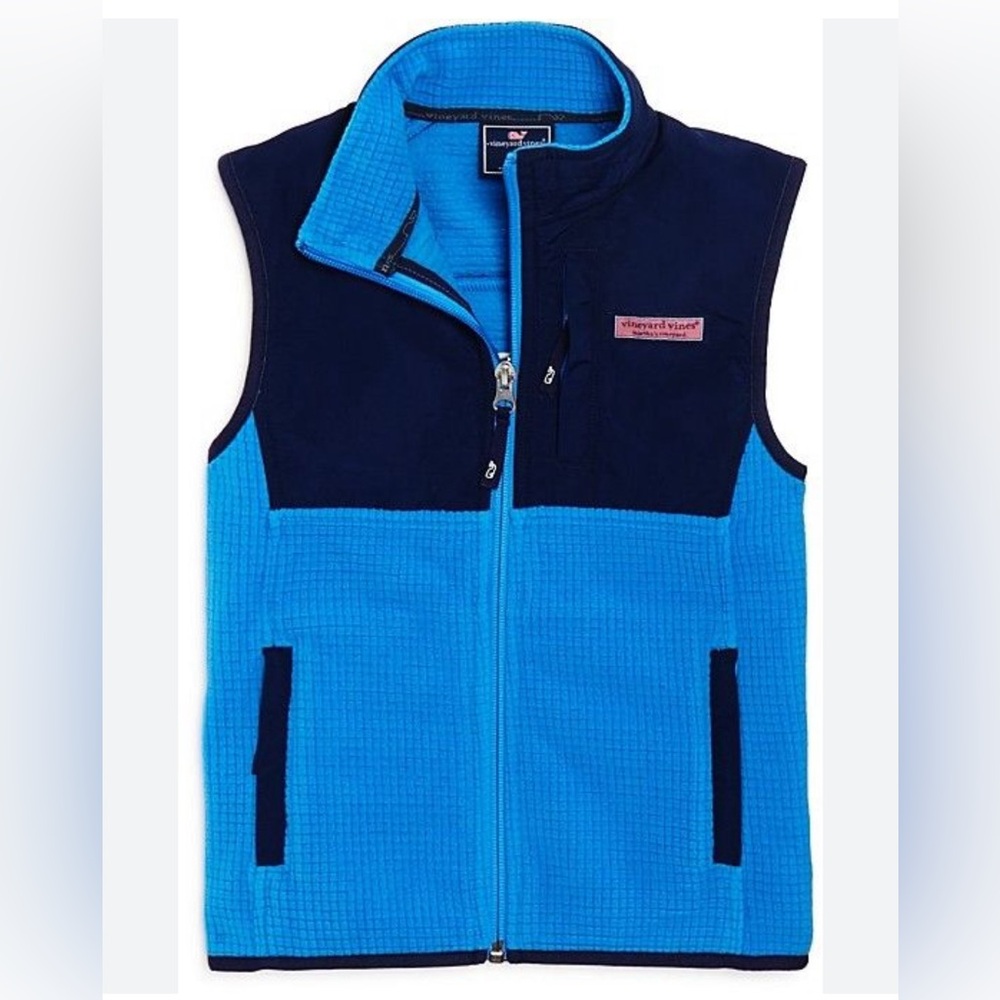 Vineyard Vines - Boys Grid Fleece Vest full zip up hull blue size M